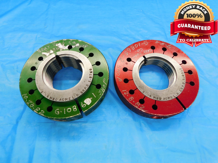 2" 6 ACME LEFT HAND MODIFIED THREAD RING GAGES 2.0 GO NO GO PDS= 1.8760 & 1.8517 - DW19134BX2
