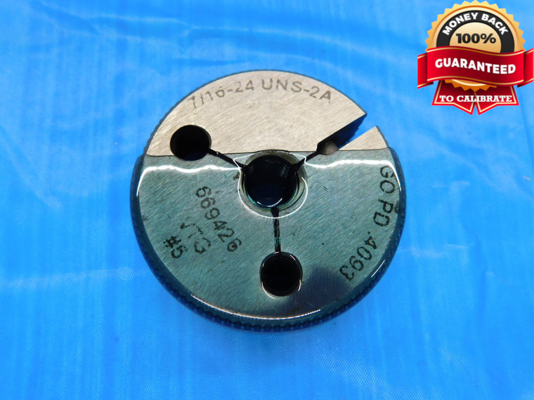 7/16 24 UNS 2A VERMONT THREAD RING GAGE .4375 GO ONLY P.D. = .4093 INSPECTION - DW19223RD