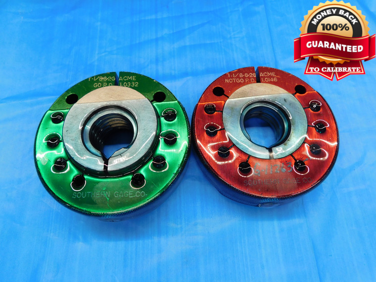 1 1/8 6 2G ACME THREAD RING GAGES 1.125 1.1250 GO NO GO P.D.'S = 1.0332 & 1.0146 - DW19275BX2