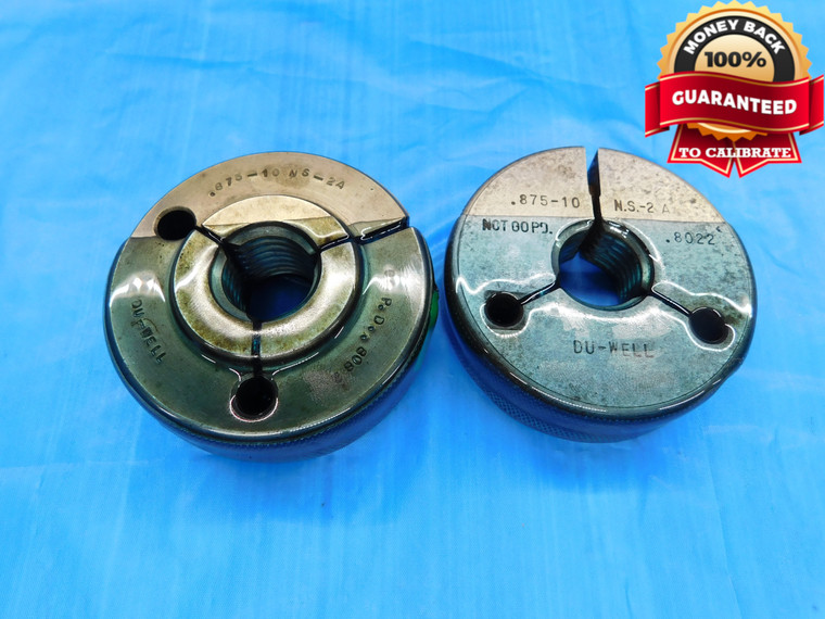 7/8 10 NS 2A THREAD RING GAGES .875 .8750 GO NO GO P.D.'S = .8082 & .8022 UNS-2A - DW19354CD2
