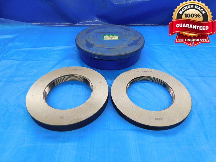 3 1/2 12 UNJ 3A SOLID THREAD RING GAGES 3.5 GO NO GO P.D.'S = 3.4459 & 3.4411 - DW19410BY2