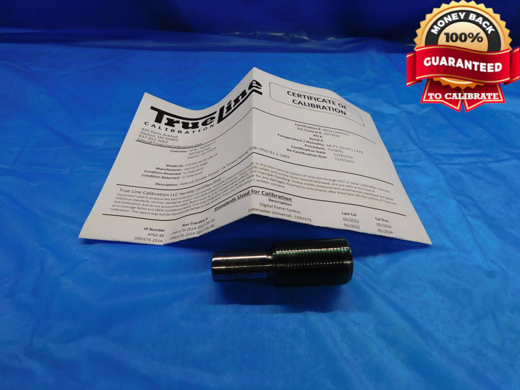 CERTIFIED 7/8 16 UN 2A VERMONT SET THREAD PLUG GAGE .875 GO ONLY P.D. = .8239 - DW19706LVR