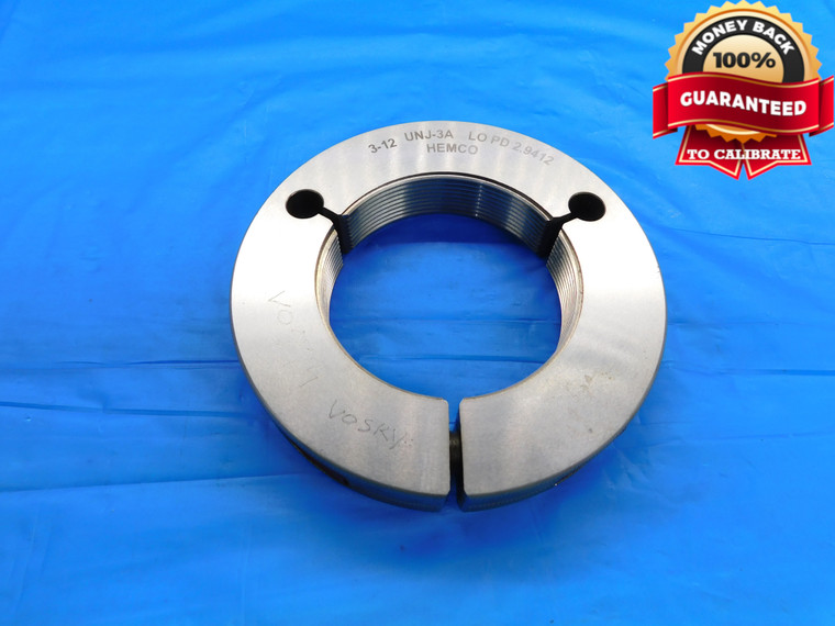 3" 12 UNJ 3A THREAD RING GAGE 3.0 3.00 3.000 3.0000 NO GO ONLY P.D. = 2.9412 - DW20159RD