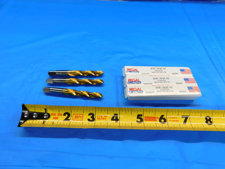 3 PCS NEW REGAL 5/16 18 NC GH3 HS TiN COATED PLUG TAP 3 SPIRAL FLUTE .3125 TOOL - DW20108BW2