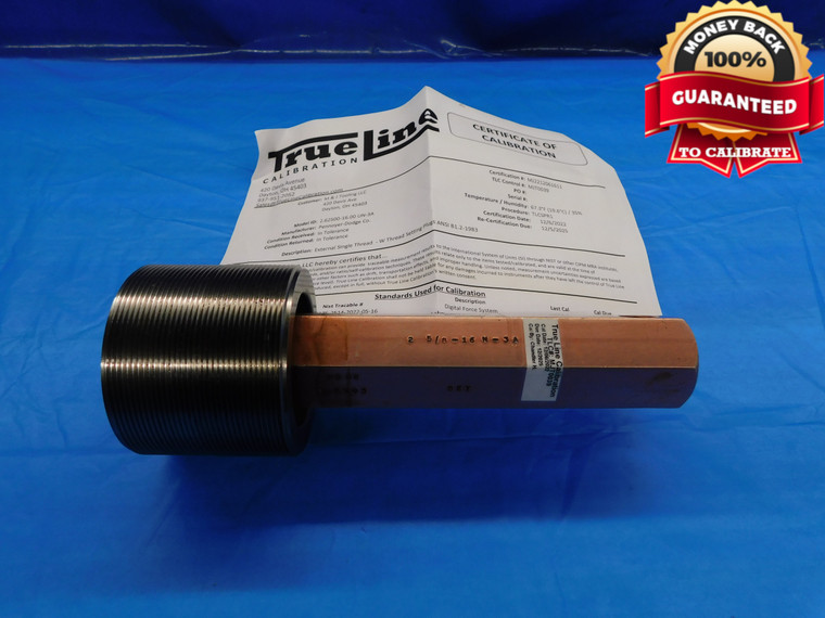 CERTIFIED 2 5/8 16 N 3A SET THREAD PLUG GAGE 2.625 NO GO ONLY P.D. = 2.5803 - DW20437LVR