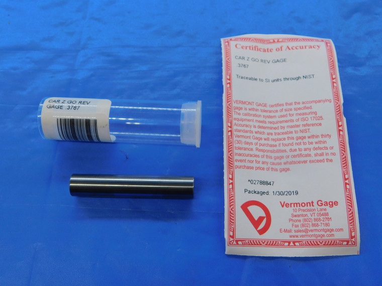 VERMONT .3767 CLASS Z CARBIDE PIN PLUG GAGE .3750 +.0017 OVERSIZE 3/8 9.568 mm - MS6548AE2