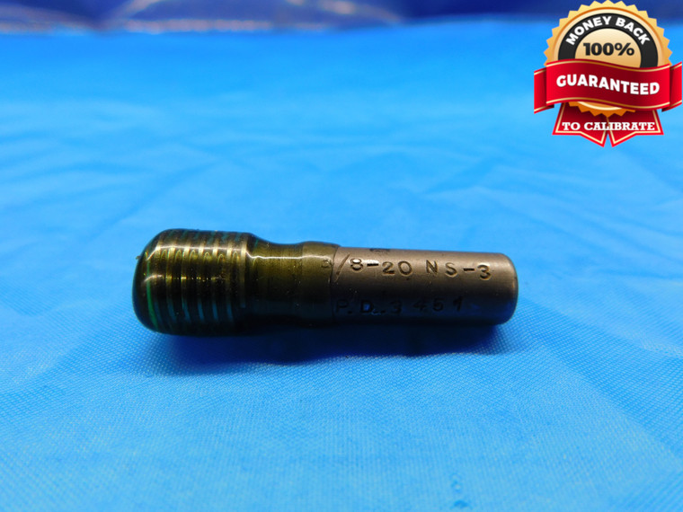 3/8 20 NS 3 THREAD PLUG GAGE .375 .3750 NO GO ONLY P.D. = .3451 INSPECTION CHECK - DW20750LVR