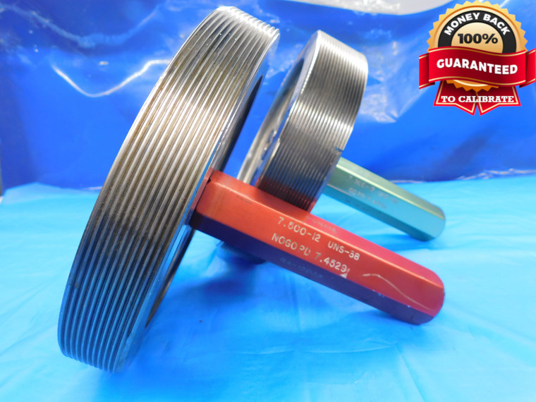 7 1/2 12 UNS 3B THREAD PLUG GAGE 7.5 7.50 GO NO GO P.D.'S = 7.4459 & 7.4529 - DW21559RD