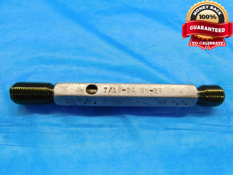 7/16 24 UN 2B THREAD PLUG GAGE .4375 GO NO GO P.D.'S = .4114 & .4163 INSPECTION - DW21733RD