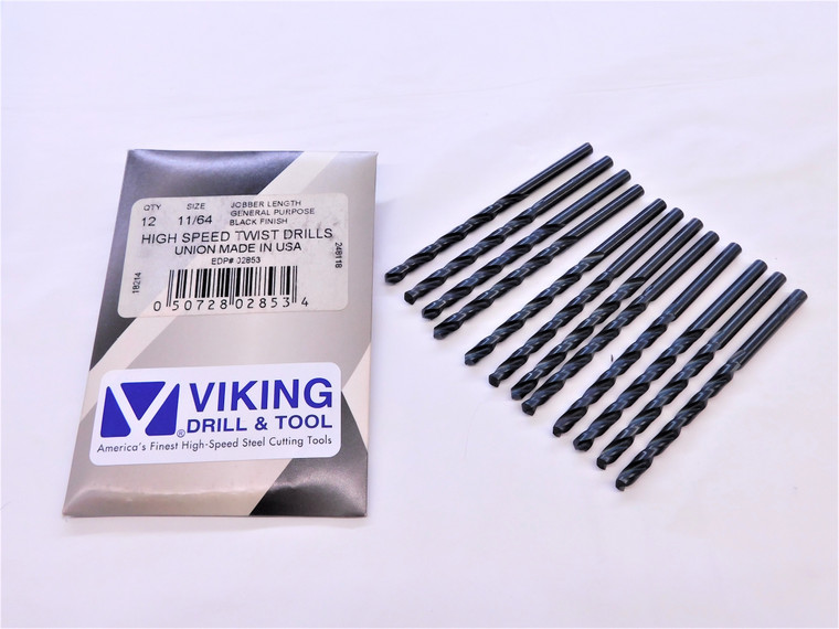 12PCS VIKING 11/64 O.D. BLACK OXIDE HSS JOBBER LENGTH DRILL BIT 02853 .1718 - VDT-MS6627