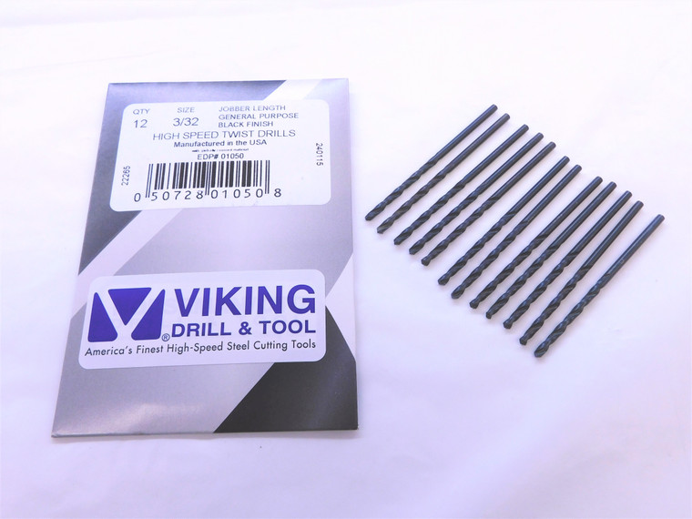 12PCS VIKING 3/32 O.D. BLACK OXIDE HSS JOBBER LENGTH TWIST DRILL BIT 01050 .0937 - VDT-MS6640