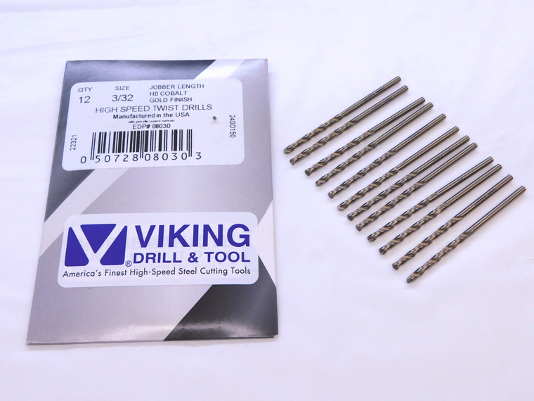 12PCS VIKING 3/32 O.D. COBALT JOBBER LENGTH TWIST DRILL BIT 08030 .0937 - VDT-MS6641
