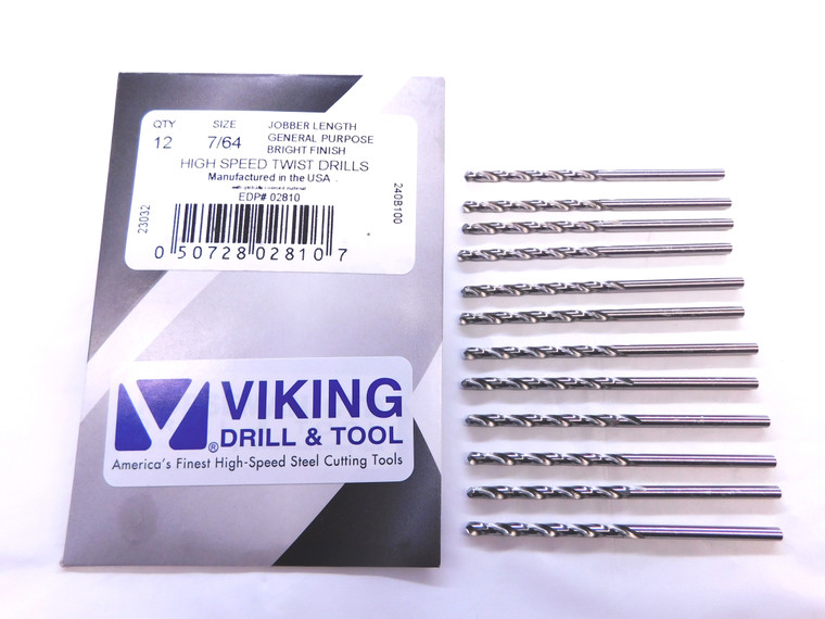 12PCS VIKING 7/64 O.D. HSS JOBBER LENGTH TWIST DRILL BIT 02810 1 1/2 LOC .1093 - VDT-MS6667