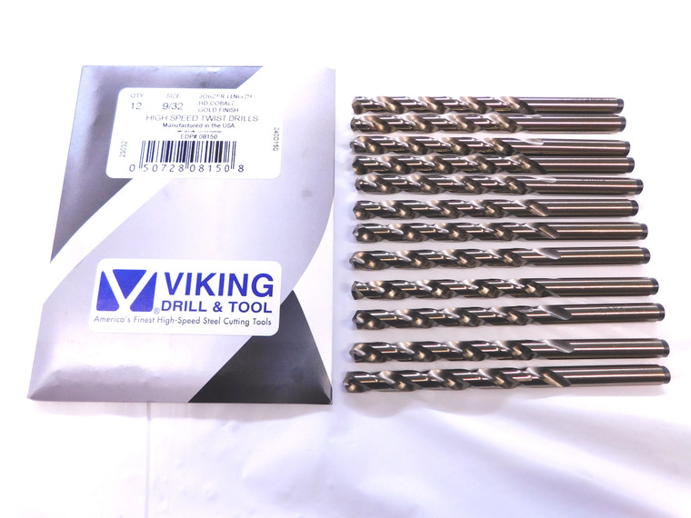 12PCS VIKING 9/32 O.D. COBALT JOBBER LENGTH TWIST DRILL BIT 08150 .2812 - VDT-MS6663