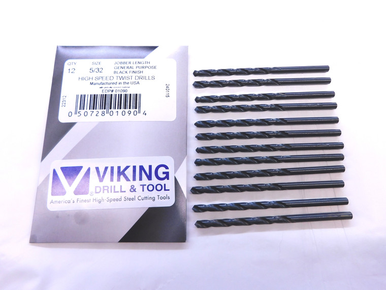 12PCS VIKING 5/32 O.D. BLACK OXIDE HSS JOBBER LENGTH TWIST DRILL BIT 01090 .1562 - VDT-MS6668
