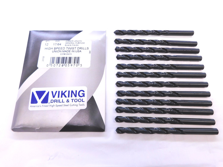 12PCS VIKING 17/64 O.D. BLACK OXIDE HSS JOBBER LENGTH DRILL BIT 05970 .2656 - VDT-MS6672