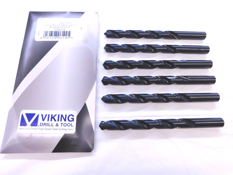 6PCS VIKING 15/32 O.D. BLACK OXIDE HSS JOBBER LENGTH TWIST DRILL BIT 06100 .4687 - VDT-MS6689