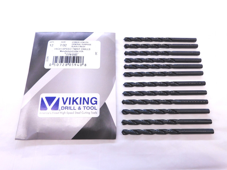 12PCS VIKING 7/32 O.D. BLACK OXIDE HSS JOBBER LENGTH TWIST DRILL BIT 05940 .2187 - VDT-MS6676