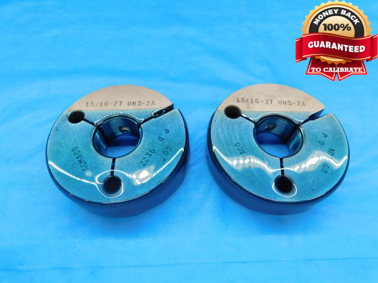 15/16 27 UNS 2A THREAD RING GAGES .9375 GO NO GO P.D.'S = .9122 & .9082 CHECK - DW22748RD