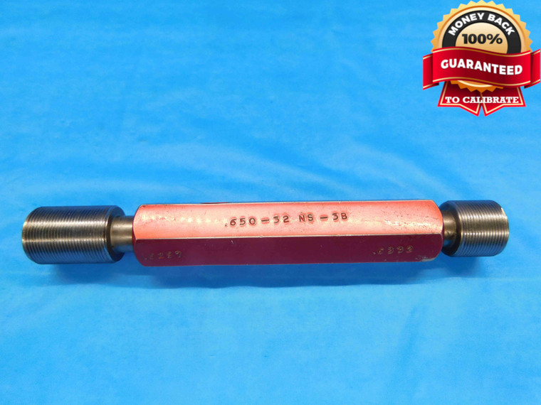 .650 32 NS 3B THREAD PLUG GAGE .65 .6500 GO NO GO P.D.'S = .6297 & .6332 UNS-3B - DW22750RD