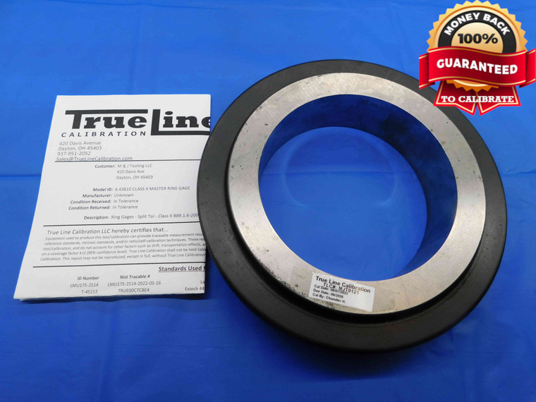 4.4381 CL X MASTER PLAIN BORE RING GAGE 4.4375 +.0006 4 7/16 112.728 CERTIFIED - DW23806LVR
