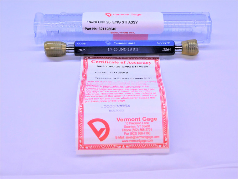 NEW 1/4 20 UNC 2B STI HELICOIL VERMONT THREAD PLUG GAGE .25 GO NO GO .2825 .2864 - MS6737VTG