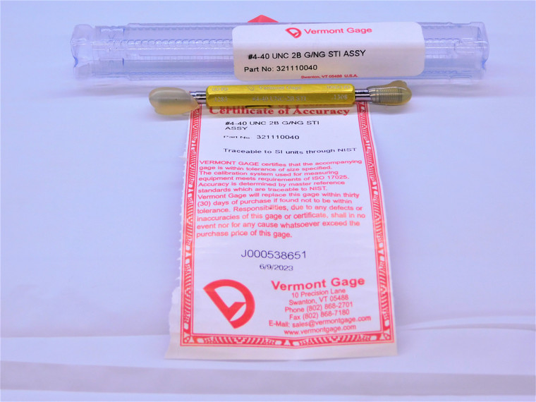 NEW 4 40 UNC 2B STI VERMONT THREAD PLUG GAGE #4 .112 GO NO GO PDS = .1283 .1308 - MS6738VTG