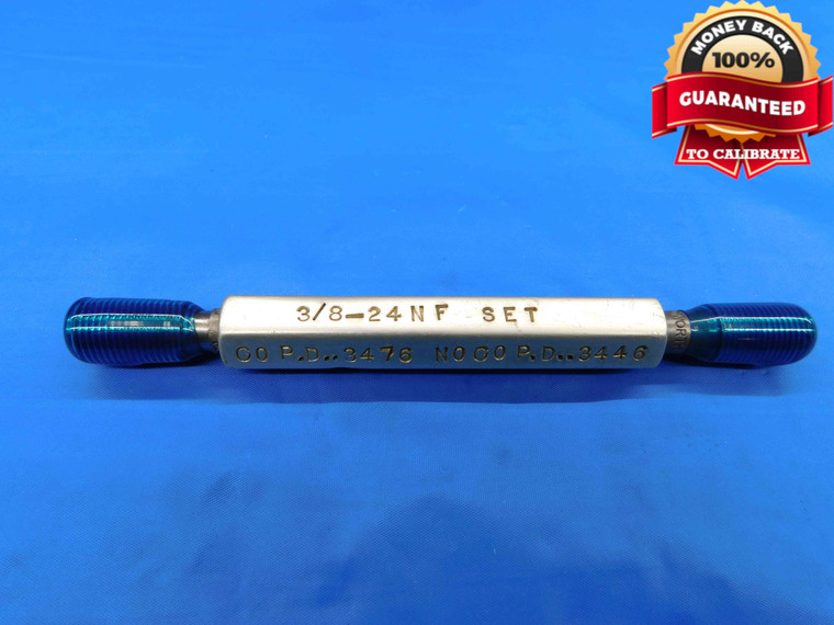 3/8 24 NF SET THREAD PLUG GAGE .375 .3750 GO NO GO P.D.'S = .3476 & .3446 CHECK - DW23864RD