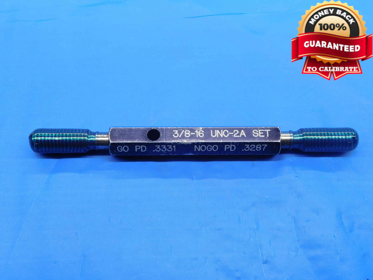 3/8 16 UNC 2A SET THREAD PLUG GAGE .375 .3750 GO NO GO P.D.'S = .3331 & .3287 - DW23878RD