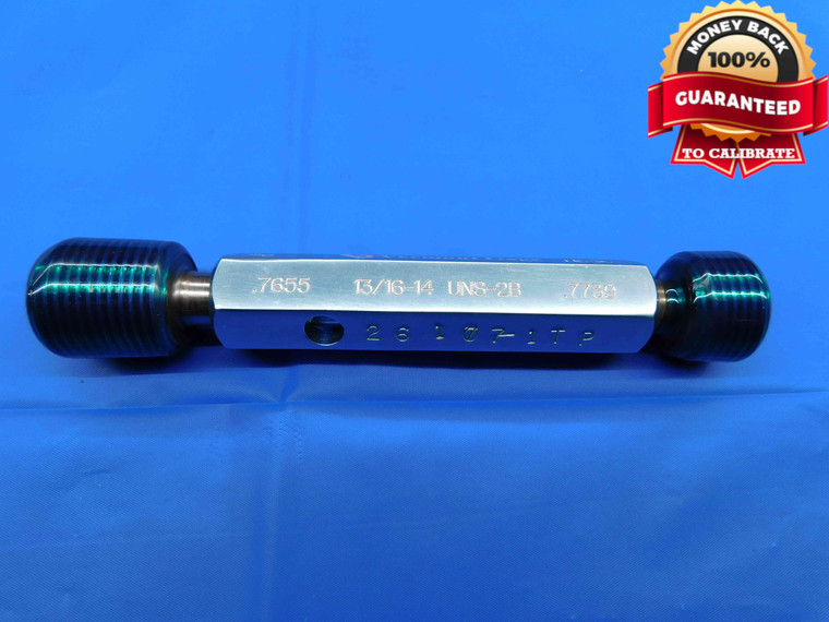 13/16 14 UNS 2B VERMONT THREAD PLUG GAGE .8125 GO NO GO P.D.'S = .7655 & .7739 - DW23953RD