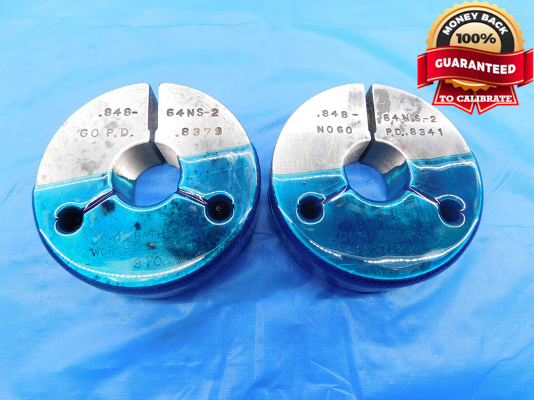 .848 64 NS 2 THREAD RING GAGES .8480 GO NO GO P.D.'S = .8379 & .8341 INSPECTION - DW24159RD