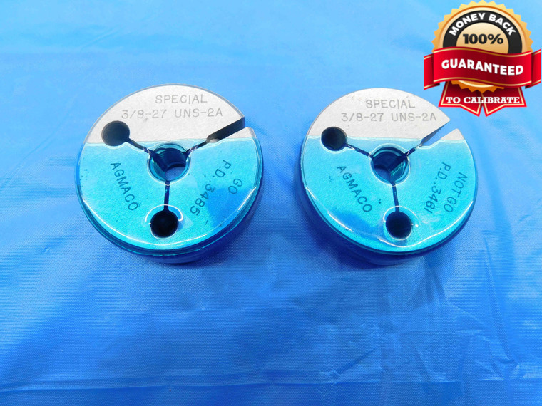 3/8 27 UNS 2A SPECIAL THREAD RING GAGES .375 GO NO GO P.D.'S = .3485 & .3461 - DW24269RD