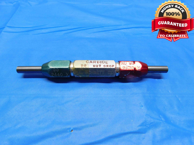 .2440 & .2470 CL X CARBIDE PIN PLUG GAGE GO NO GO .2500 -.0030 1/4 6 .244 .247 - AW0040RD