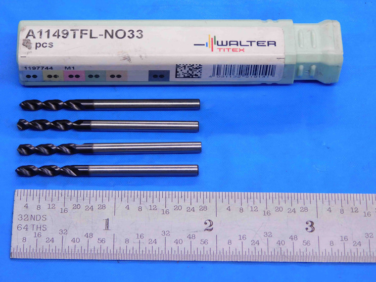 4PCS WALTER TITEX #33 TFL HSS SCREW MACHINE DRILL BIT A1149TFL-NO33 0.113 .113 - AB0490CU2