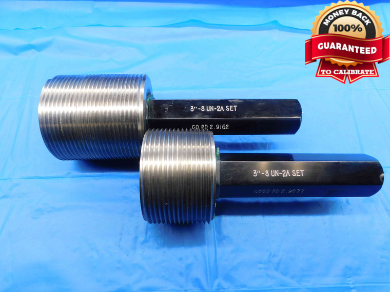 3" 8 UN 2A SET THREAD PLUG GAGE 3.0 3.00 3.000 GO NO GO P.D.'S = 2.9162 & 2.9077 - DW24831AZ3