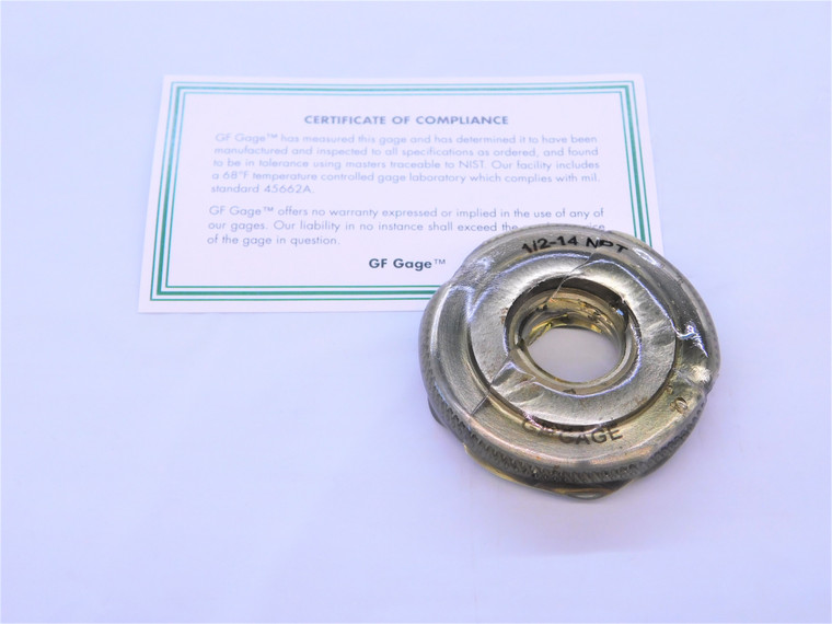 NEW 1/2 14 NPT L1 PIPE THREAD RING GAGE .5 .50 .500 .5000 N.P.T. NATIONAL TAPER - MS6787GFG