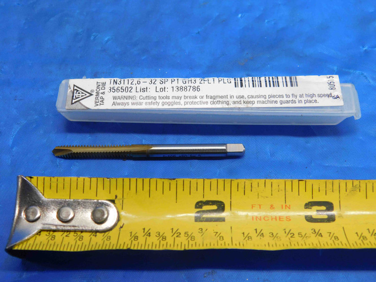 NEW VERMONT #6 32 GH3 HSS TIN COATED SPIRAL POINT TAP 2 STRAIGHT FLUTE .138 USA - RB0684BW2
