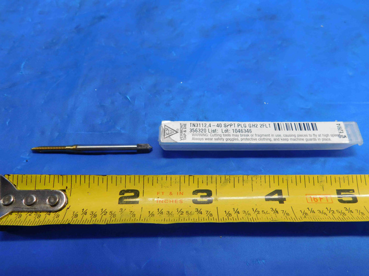 NEW VERMONT #4 40 GH2 HSS TiN COATED SPIRAL POINT PLUG TAP 2 STRAIGHT FLUTE .112 - RB0700BW2