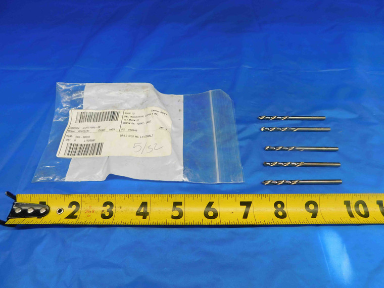 5PCS 5/32 O.D. COBALT TWIST DRILL BIT L112006F 1" LOC 2 1/2 OAL .1562 - HS1432BW2