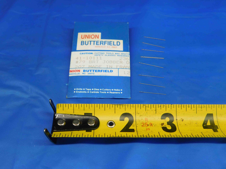 9PCS UNION BUTTERFIELD 0.0145 O.D. HSS JOBBER LENGTH TWIST DRILL BIT .0145 #79 - HS1430BW2