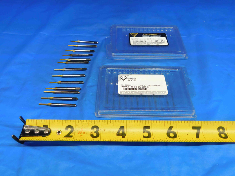 13pcs NEW VERMONT #0 80 NF GH2 HSS TiN COATED BOTTOMING TAP 2 STRAIGHT FLUTE - HS1448BW2