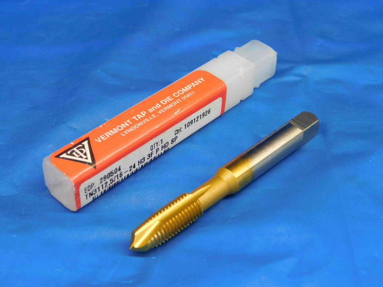 NEW VERMONT 5/16 24 NF GH3 HS TiN SPIRAL POINT PLUG TAP 3 STRAIGHT FL .3125 - HS1442BW2