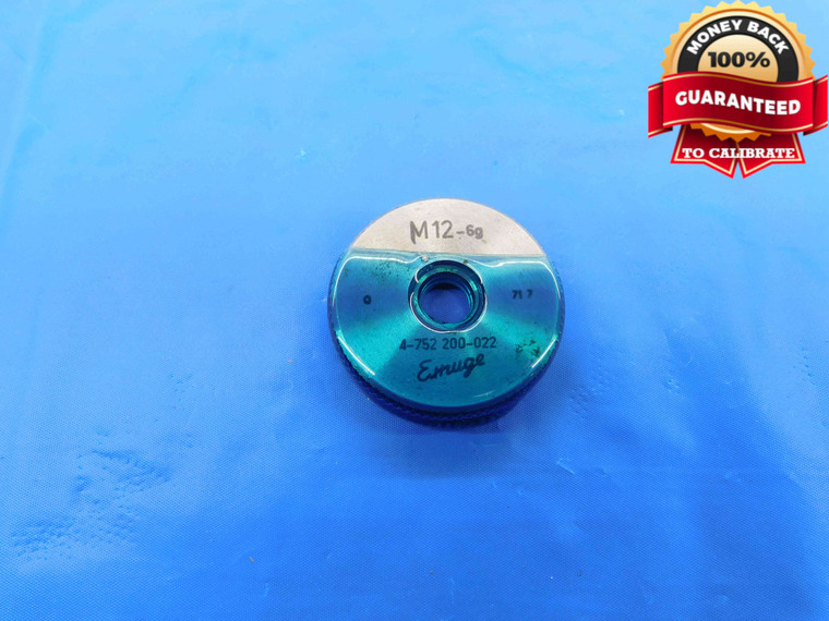 M12 X 1.75 6g METRIC SOLID THREAD RING GAGE 12 NO GO ONLY P.D. = 10.679 CHECK - DW25107LVR