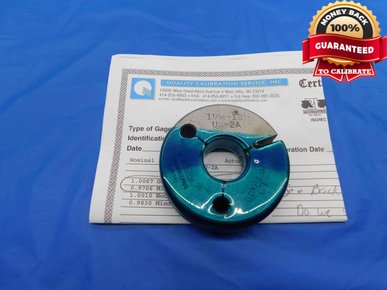 CERTIFIED 1 1/16 12 UN 2A THREAD RING GAGE 1.0625 NO GO ONLY PD = 1.0010 CHECK - DW25287BE3