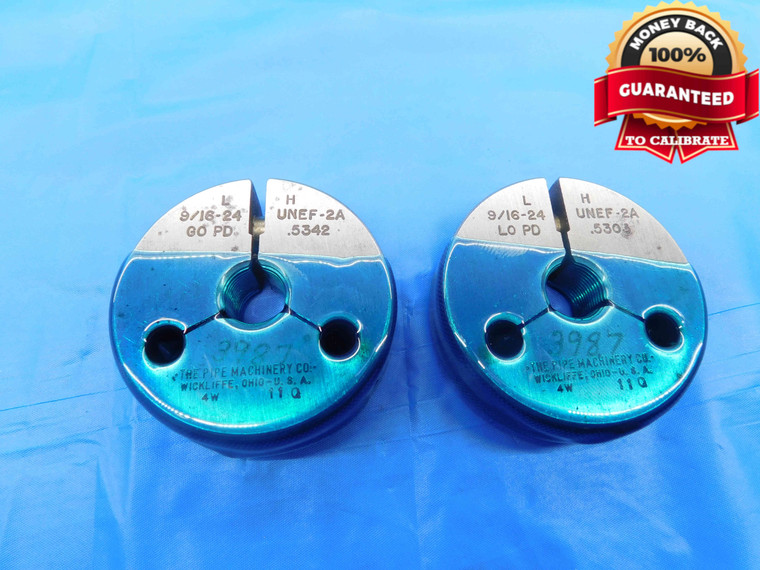 9/16 24 UNEF 2A LEFT HAND THREAD RING GAGES .5625 GO NO GO PD'S = .5342 & .5303 - DW25529BF3