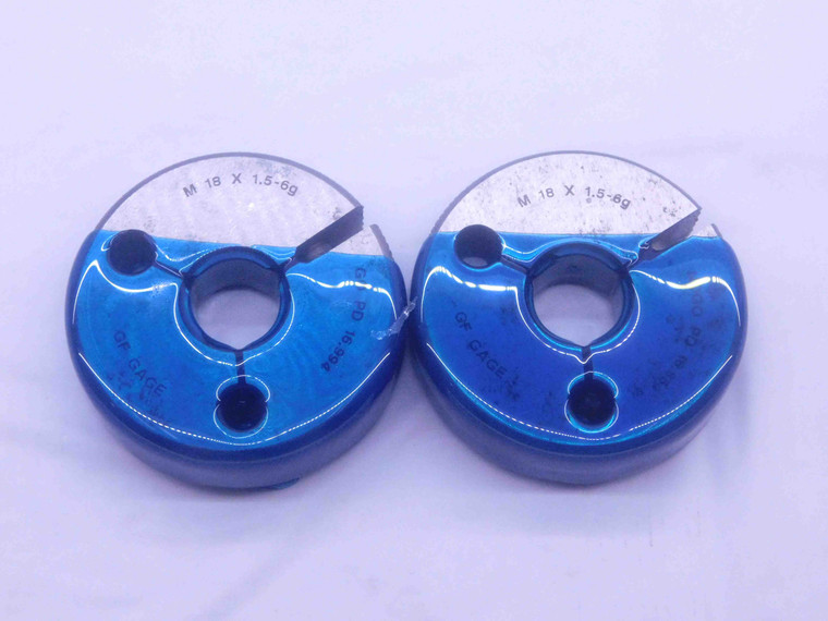M18 X 1.5 6g METRIC THREAD RING GAGES 18 GO NO GO P.D.'S = 16.994 & 16.854 CHECK - DW25539BF3