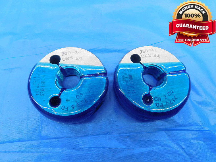 .760 18 UNS 2A THREAD RING GAGES .76 .7600 GO NO GO P.D.'S = .7225 & .7179 CHECK - DW25624BF3
