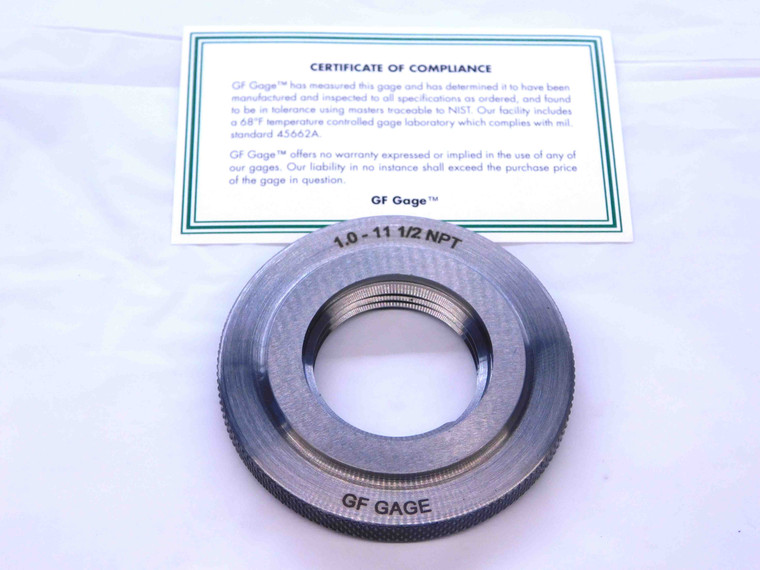 NEW 1" 11 1/2 NPT L1 PIPE THREAD RING GAGE 1.0 1.00 1.000 1.0000 N.P.T. NATIONAL - MS6829GFG