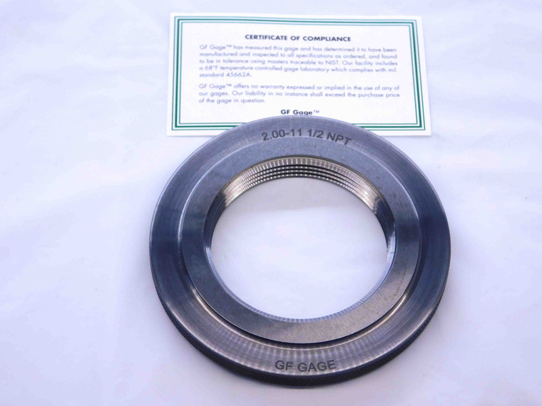 NEW 2" 11 1/2 NPT L1 PIPE THREAD RING GAGE 2.0 2.00 2.000 2.0000 N.P.T. NATIONAL - MS6831GFG