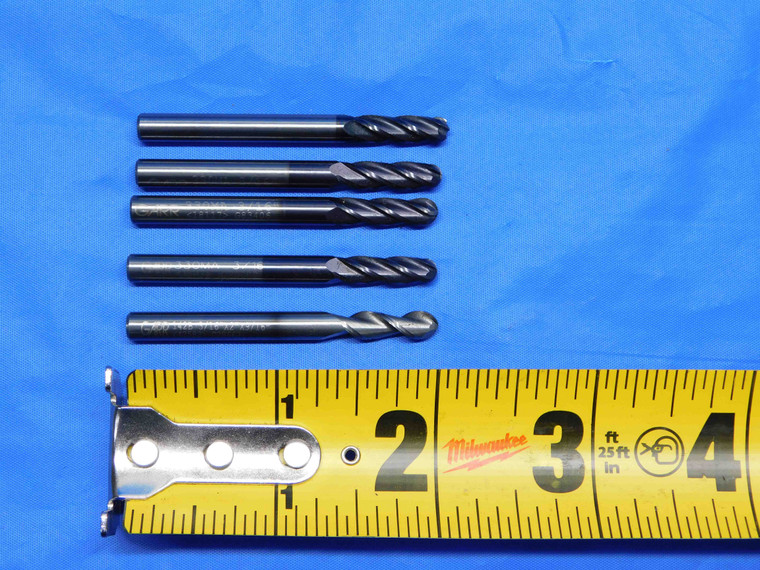 LOT OF 4 3/16" BALL NOSE SOLID CARBIDE END MILLS 5/8" LOC 3/16" SHANK .1875 GARR - BS0856AY3